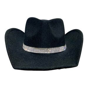Women’s House of Harlow 1960 Black Cowgirl Hat with Rhinestone Band